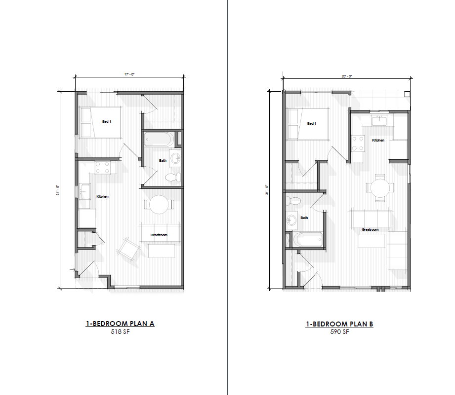 Floor plan for 1 bed, 1 bath, 620 sqft